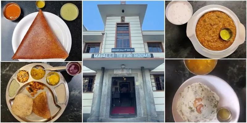 MTR Lalbagh building and South Indian thali with dosa and rava idli