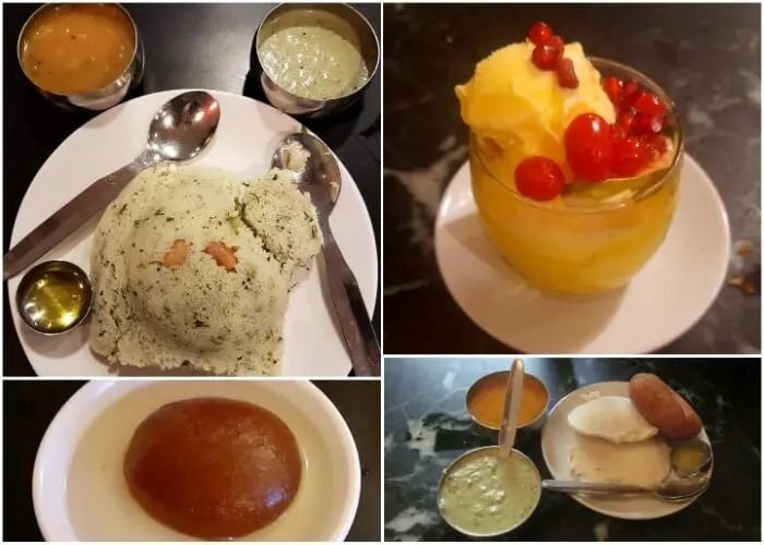 Popular dishes at MTR Lalbagh including rava idli, sweets, dosa, and South Indian meals