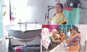 Large vessel cooking milk for Khaleel Palakova and distribution to customers in Tadakanapalle