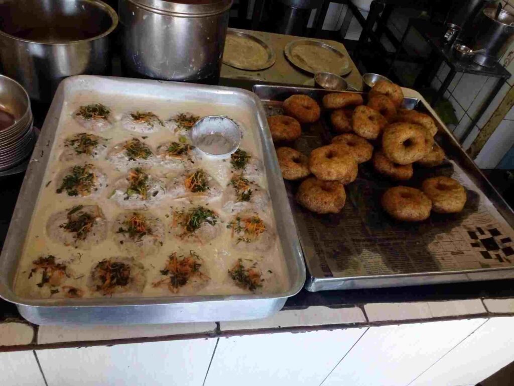 Dahi Vada and crispy Medu Vada prepared fresh at Preeti Canteen Birur