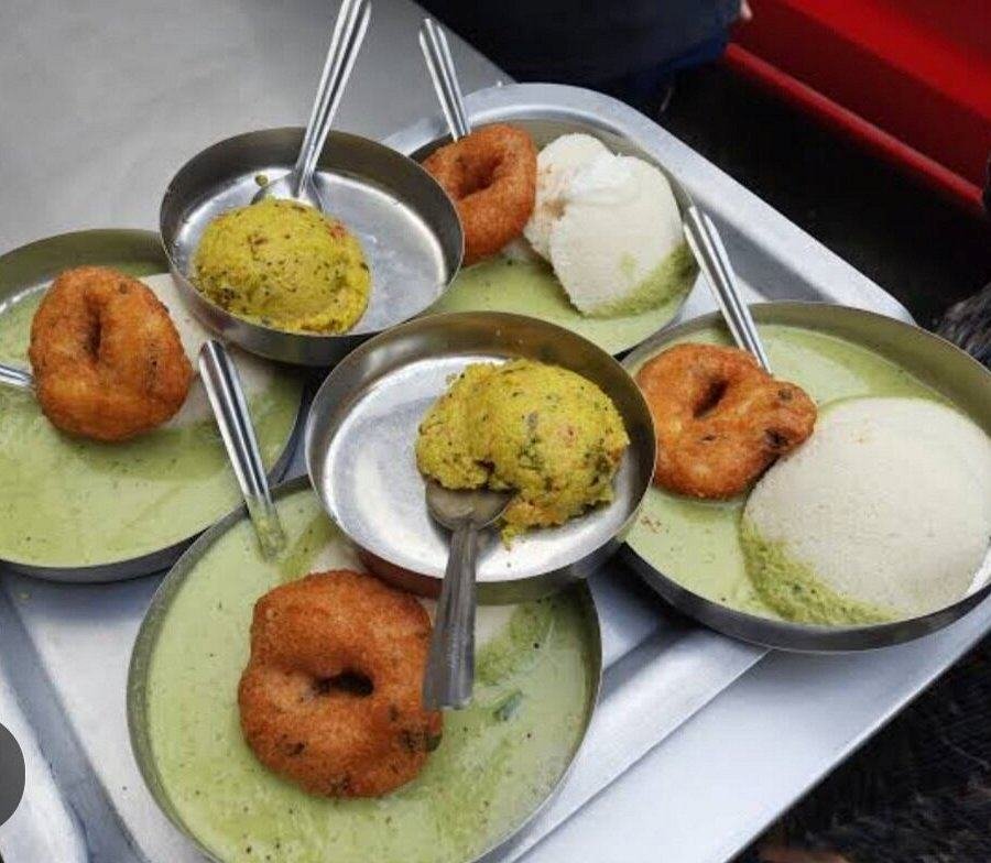 Idli and vada served with coconut chutney at Brahmin Coffee Bar Bengaluru