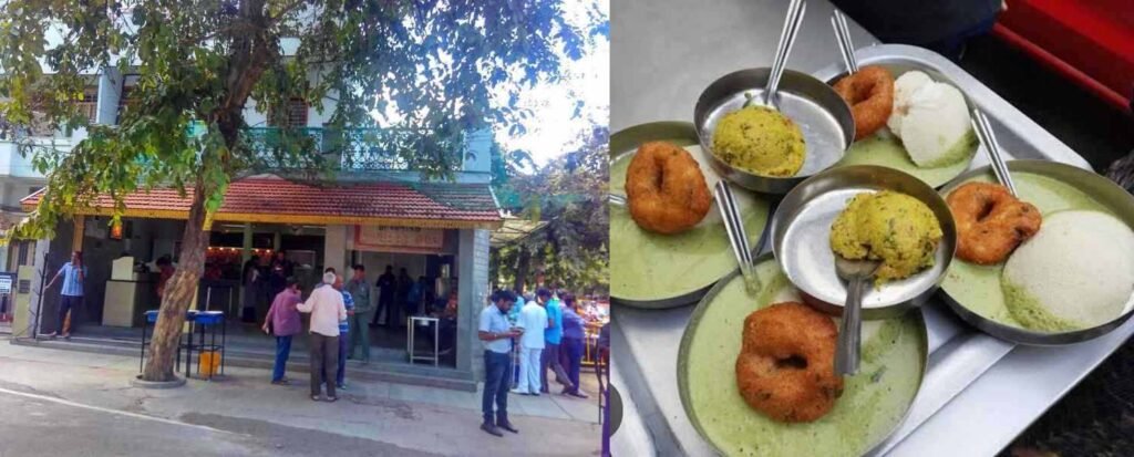 Brahmin Coffee Bar Basavanagudi exterior and idli vada breakfast with chutney in Bengaluru