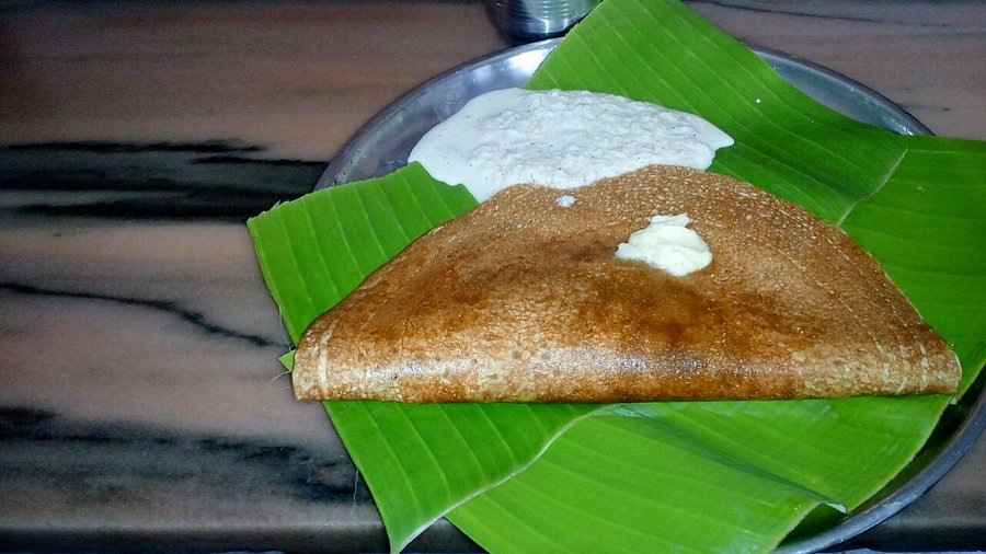 Close-up of thick Mylari dosa texture with butter
