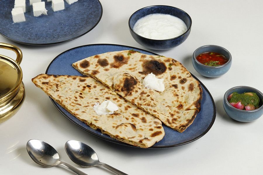 Amrik Sukhdev Dhaba Murthal stuffed paratha with butter curd and chutney