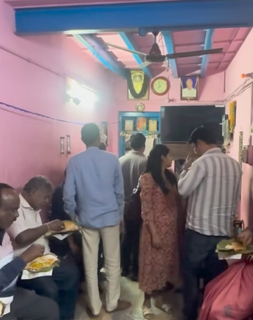 Crowded morning scene inside Anuradha Hotel Kadiri with customers waiting for ghee dosa