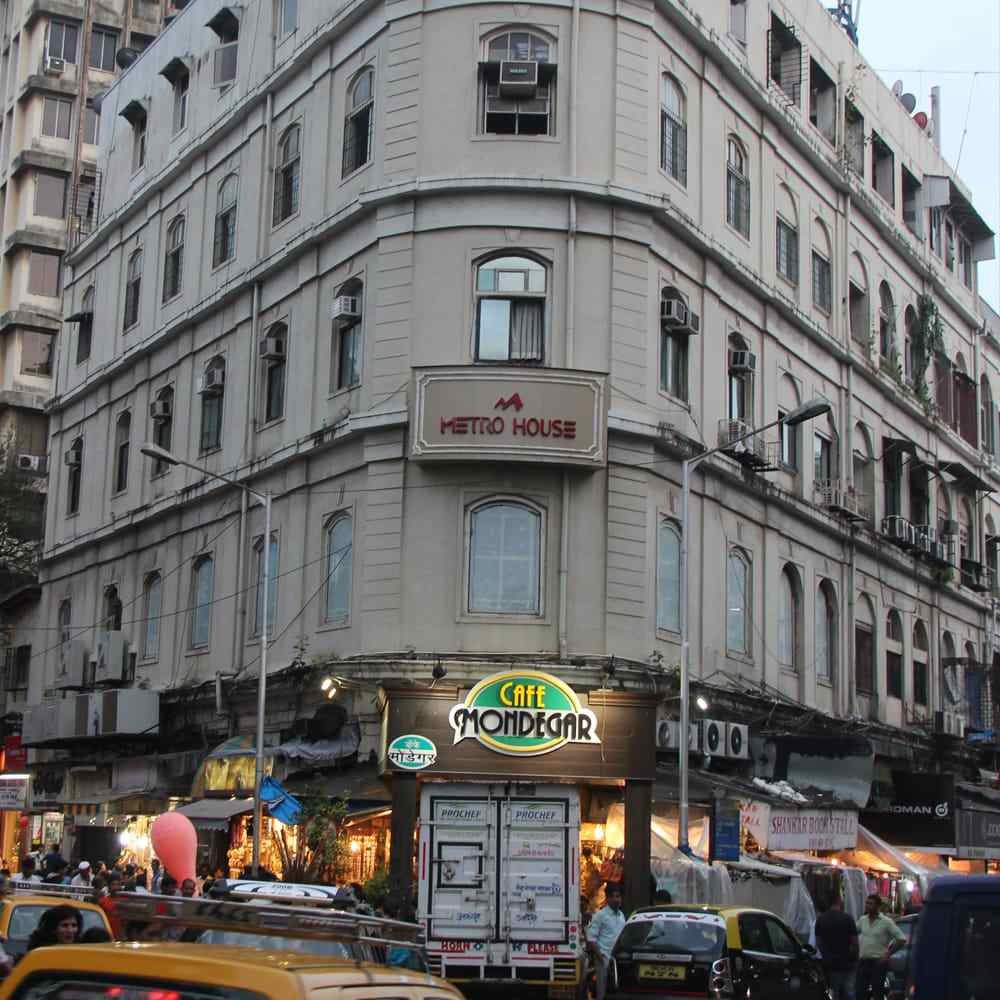 Cafe Mondegar exterior view at Colaba Causeway Mumbai heritage building since 1932