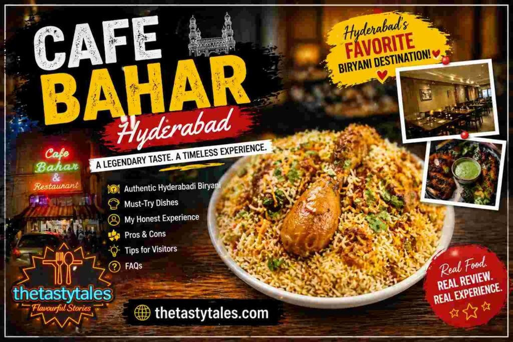 Cafe Bahar Hyderabad biryani featured image with TheTastyTales logo and website name