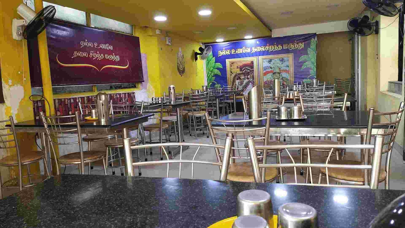 Interior view of Mami Mess Mylapore Chennai showing simple seating and traditional mess-style dining setup