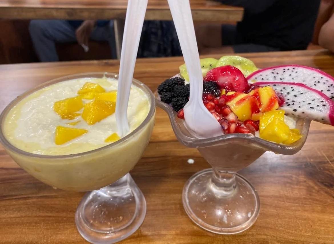 Mango Malai Nice Juice Centre Hyderabad creamy mango dessert with fresh fruits