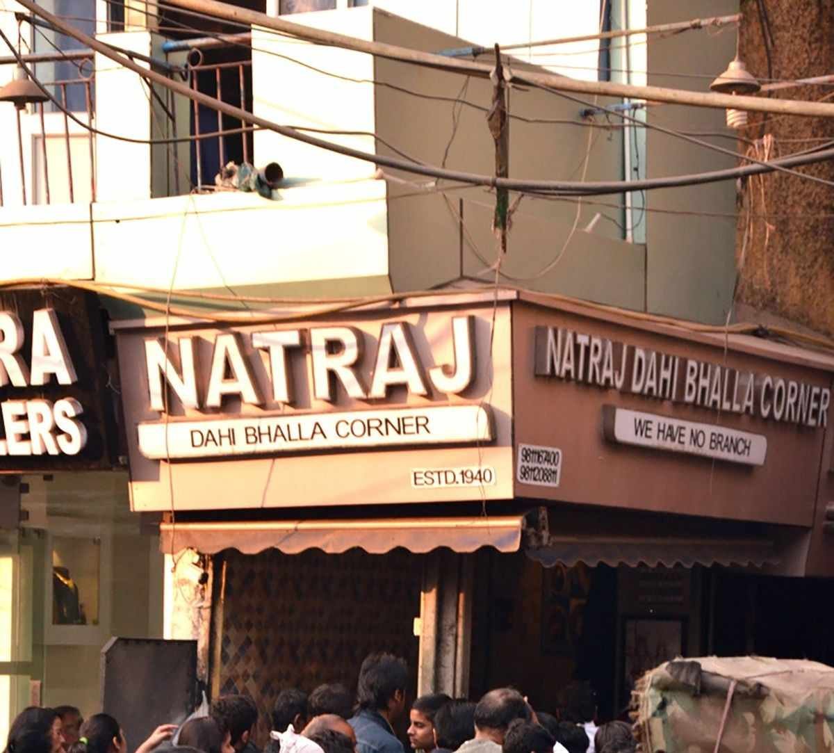 Natraj Dahi Bhalle Wala shop in Chandni Chowk Delhi with crowd and signage
