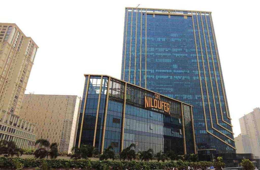 Cafe Niloufer Premium Lounge exterior building in Banjara Hills Hyderabad with modern glass architecture