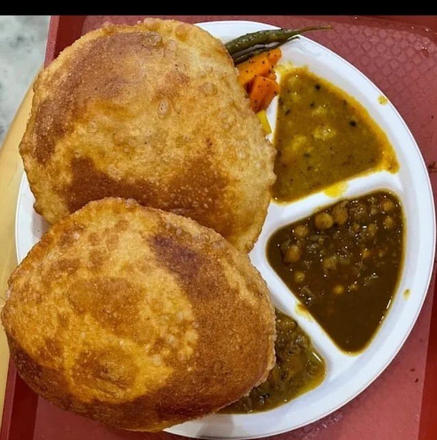 Puri chole plate with sabzi at Garg Puri Wale Ambala breakfast