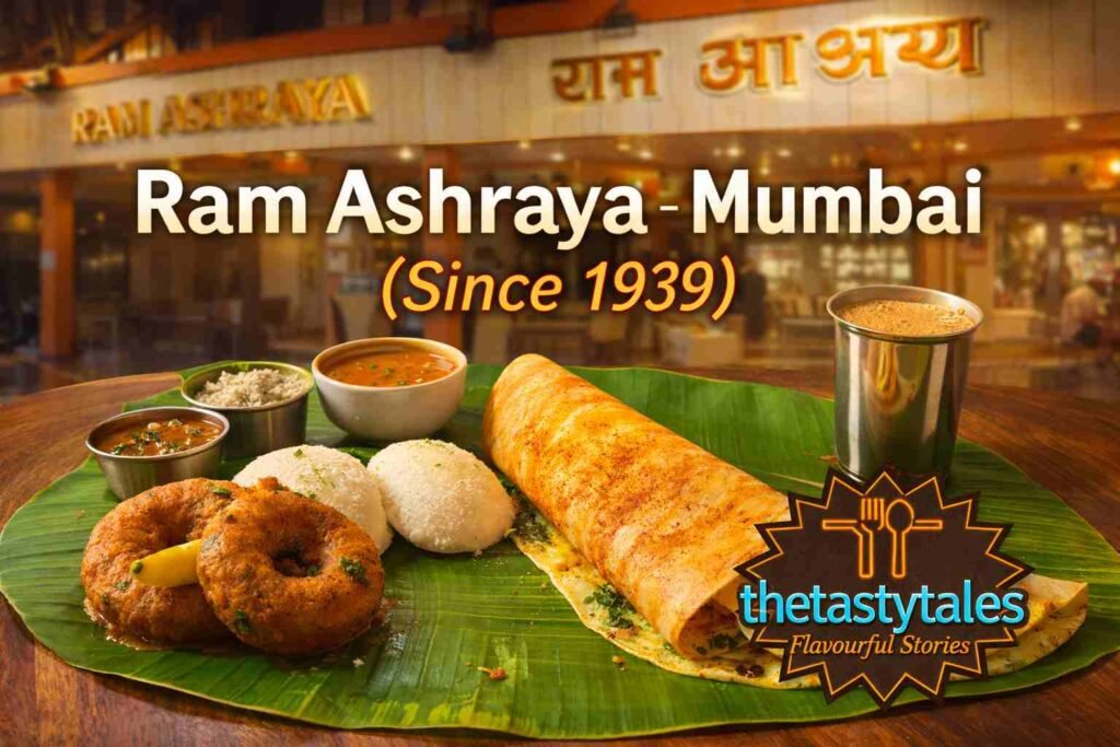 Ram Ashraya Mumbai South Indian breakfast with dosa idli vada filter coffee banana leaf Matunga restaurant