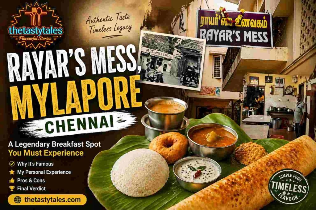 Rayar’s Mess Mylapore Chennai featured image with dosa idli pongal and traditional South Indian breakfast