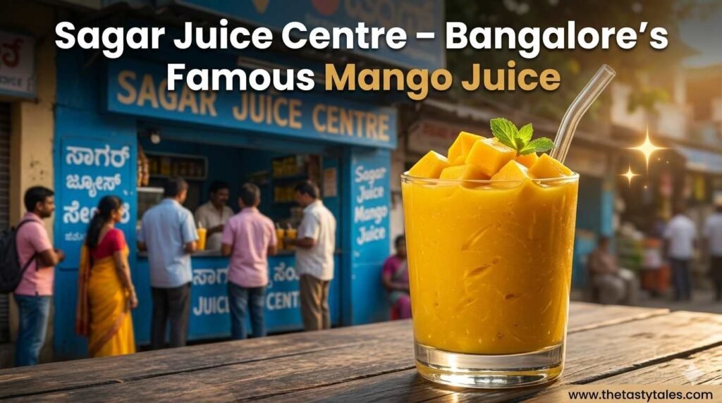 Sagar Juice Centre Bangalore famous mango juice with shop background and crowd