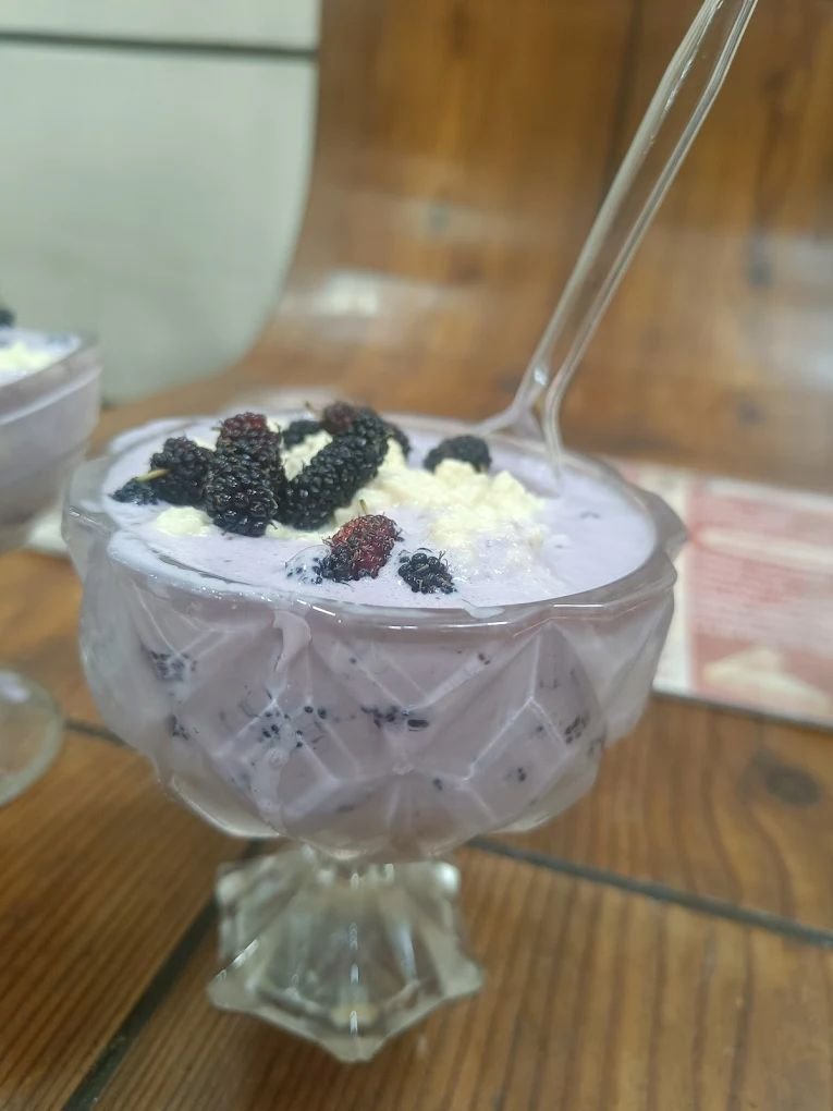 Shatut Malai mulberry dessert Nice Juice Centre Hyderabad creamy fruit malai bowl