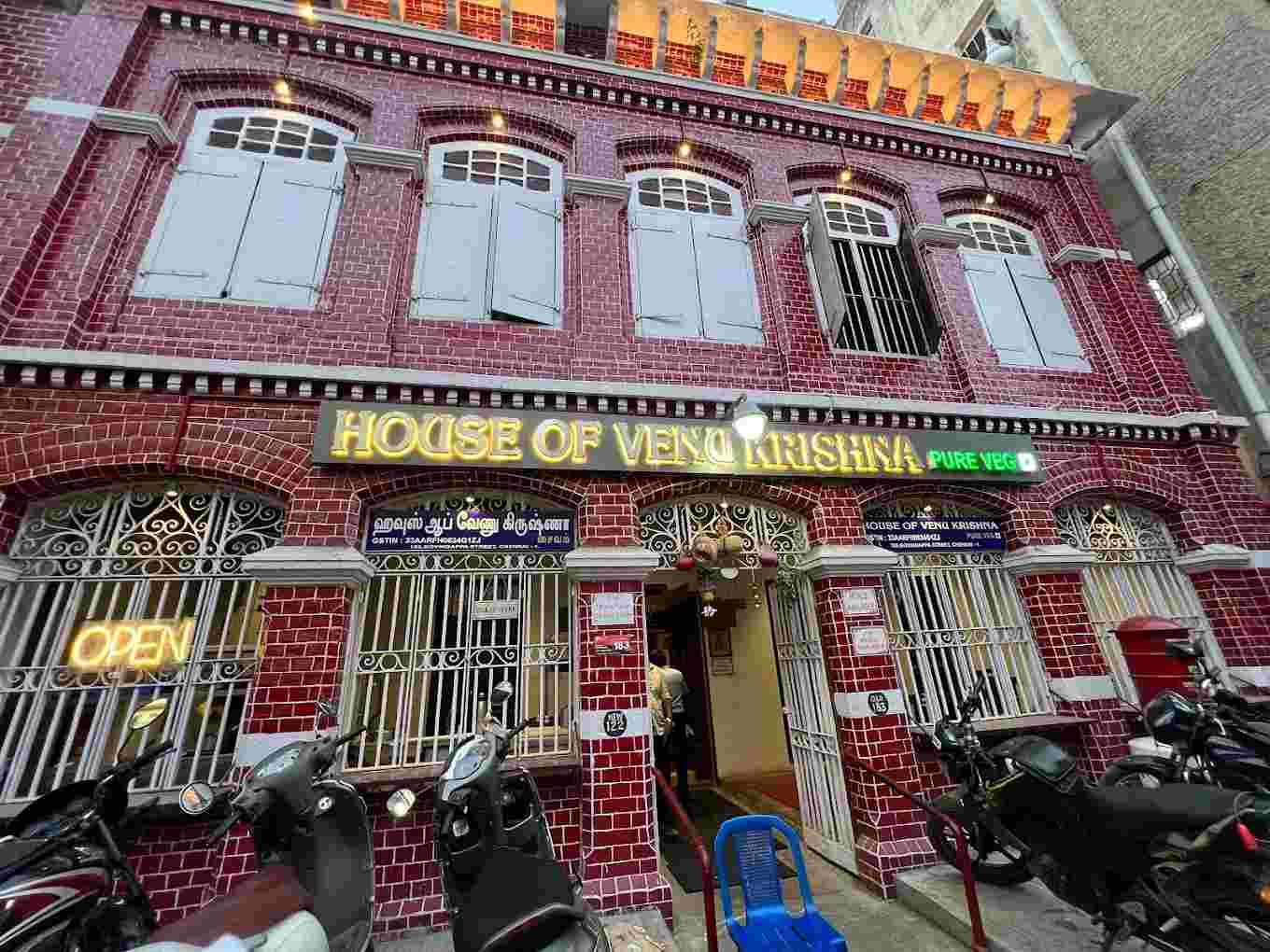 House of Venu Krishna (HVK) pure vegetarian fine dining restaurant exterior view in Chennai