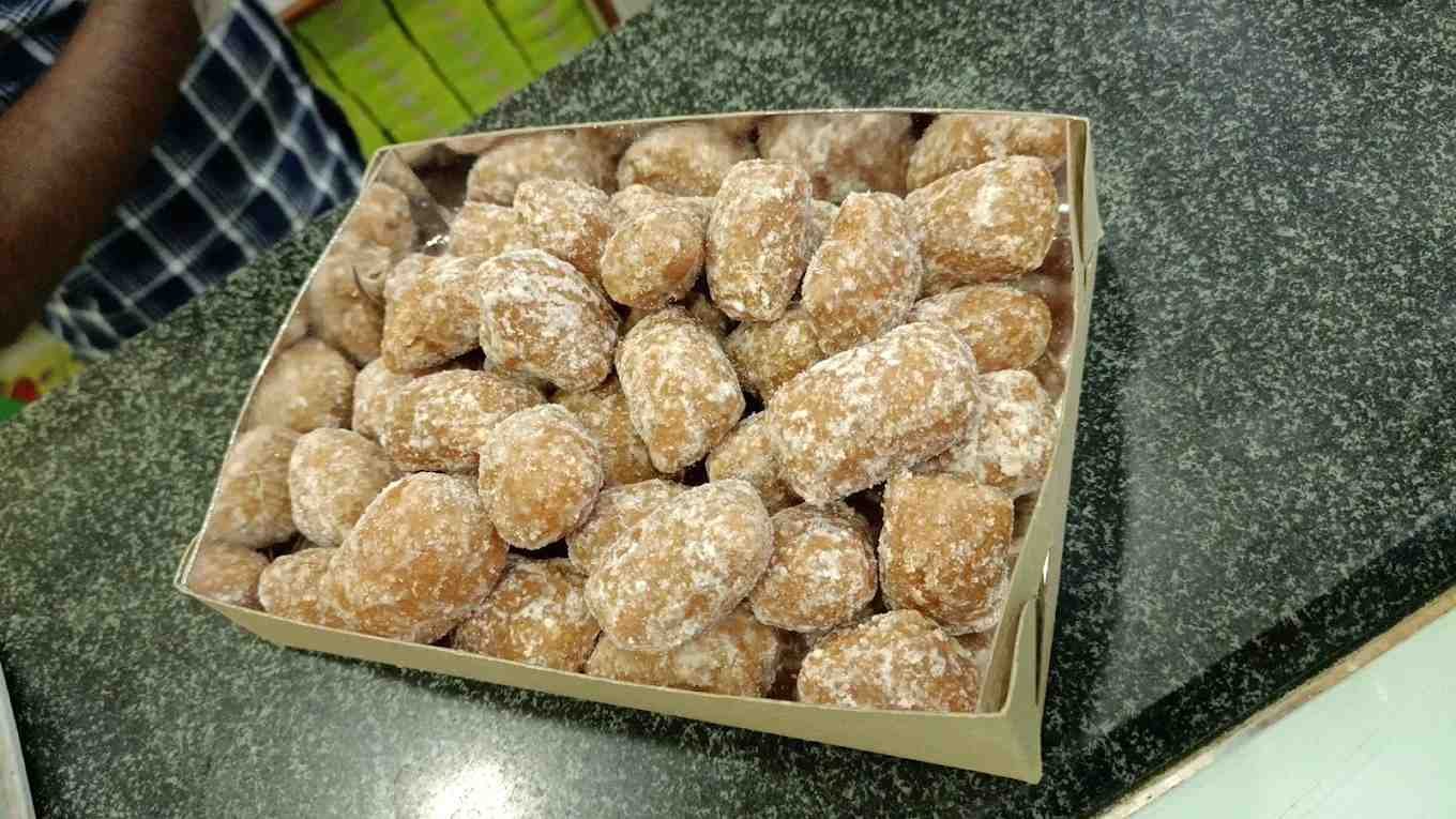 Box of Kakinada Kaja sweets with sugar coating from Kotaiah’s Sweets
