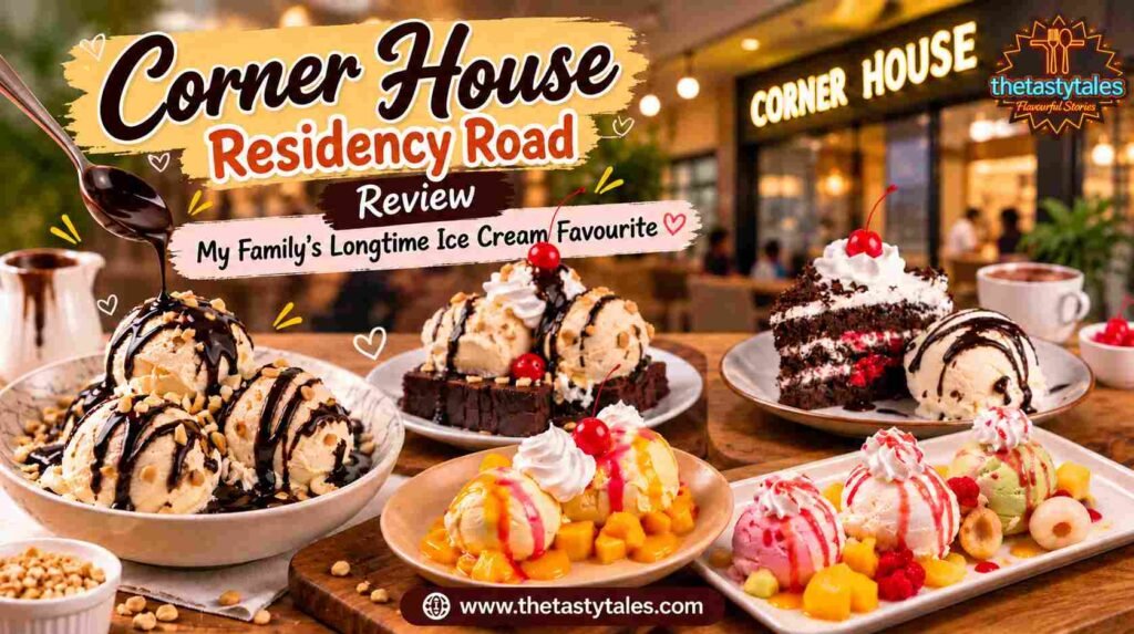 Corner House Residency Road review featuring ice cream sundaes, chocolate desserts and fruit toppings